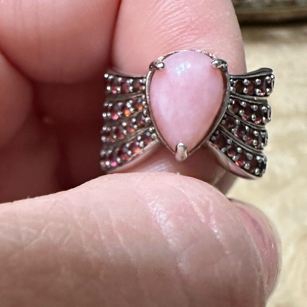 Peruvian opal and rhodolite sterling silver ring